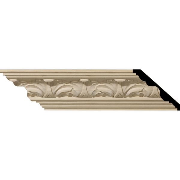 3-1/4"H x 3-5/8"P x 5"F x 96"L Acanthus Leaf Wood Crown Moulding