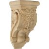 3-1/2"W x 4-3/8"D x 7-7/8"H Small Grape Bunches Wood Corbel