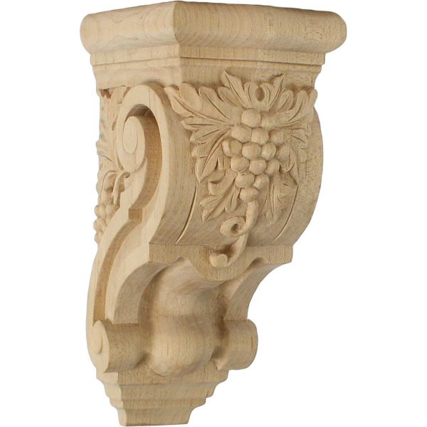3-1/2"W x 4-3/8"D x 7-7/8"H Small Grape Bunches Wood Corbel