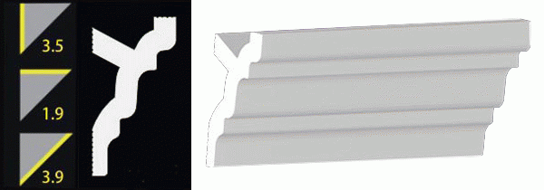 3-1/2" No-Nail Crown Moulding Pre-Cut MATCHING CORNERS for (NN353)