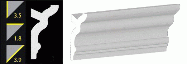 3-1/2" No-Nail Crown Moulding Pre-Cut MATCHING CORNERS for (NN355)