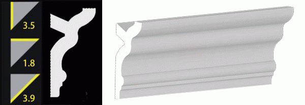 3-1/2" No-Nail Crown Moulding Pre-Cut MATCHING CORNERS for (NN355)