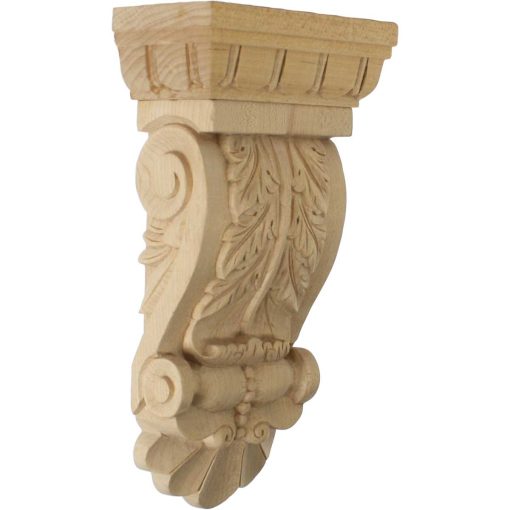 5-3/4"W x 2-3/4"D x 9-3/4"H Thin Flowing Acanthus Wood Corbel
