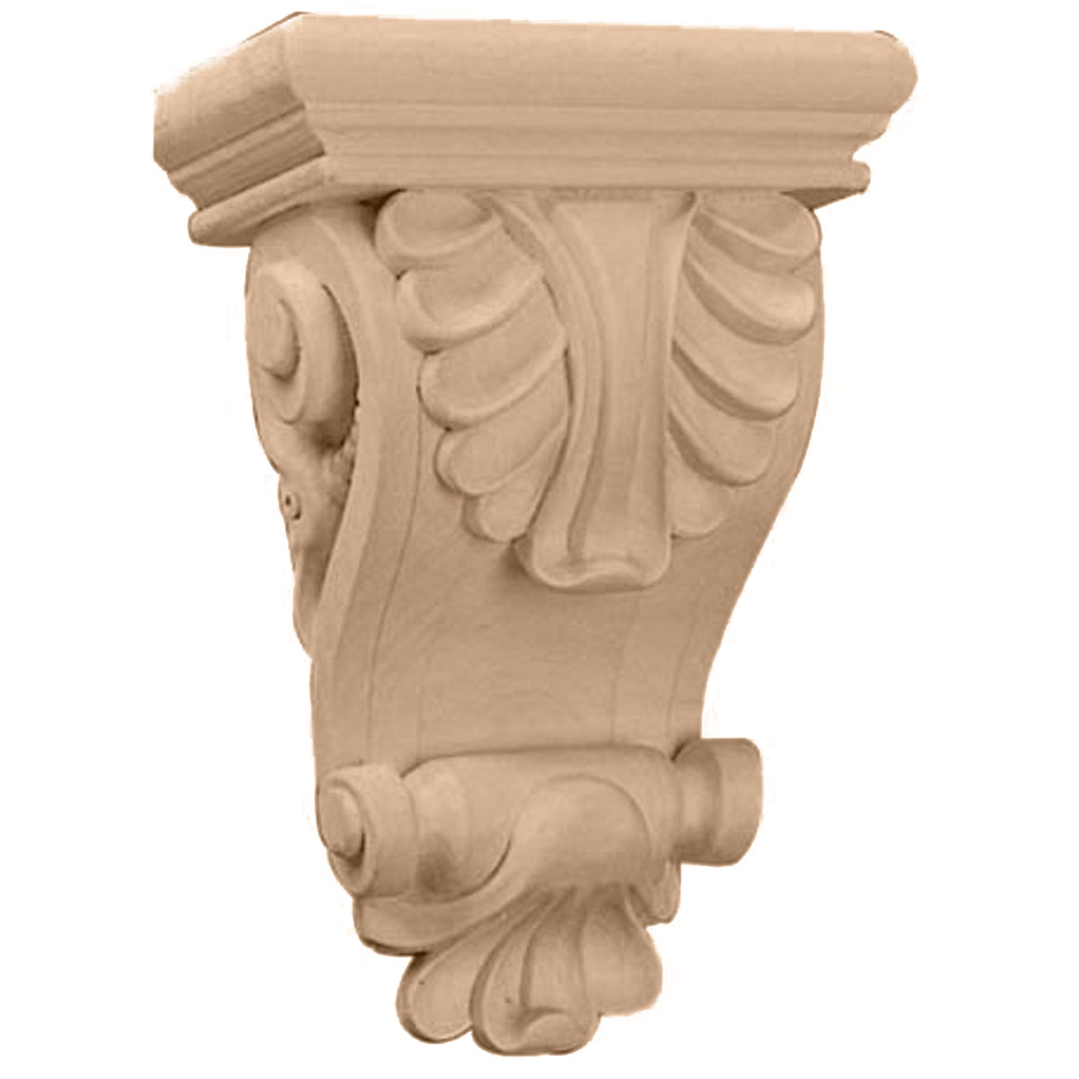 6"W x 3-1/4"D x 8-1/4"H Thin Acanthus Leaf Wood Corbel