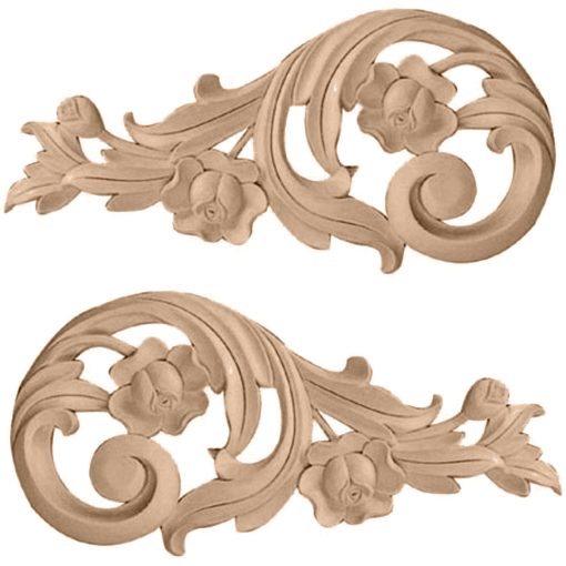 11-1/2"W x 5-1/2"H x 1/2"D (Each Side) Large Rose Scrolls (Pair)