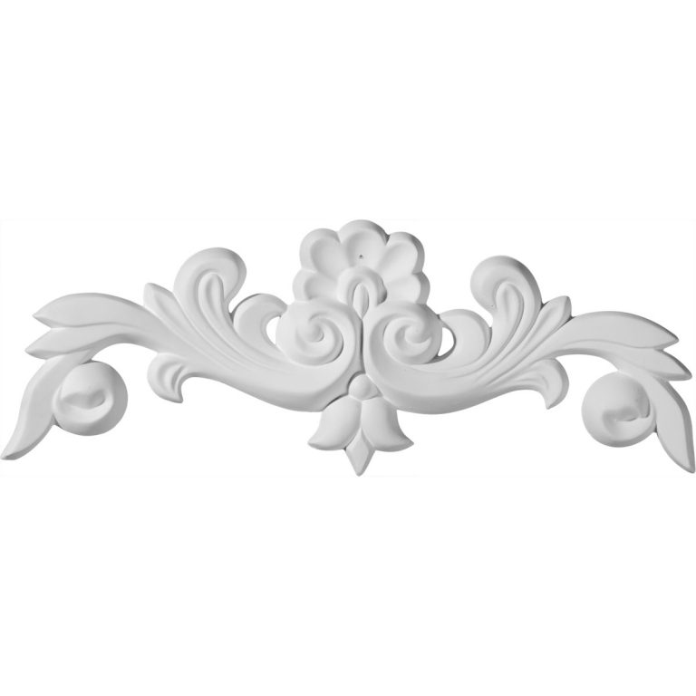 ONL10X04X01BN 10-5/8"W x 3-7/8"H x 5/8"P Benson Flowing Leaves Center with Scrolls Onlay