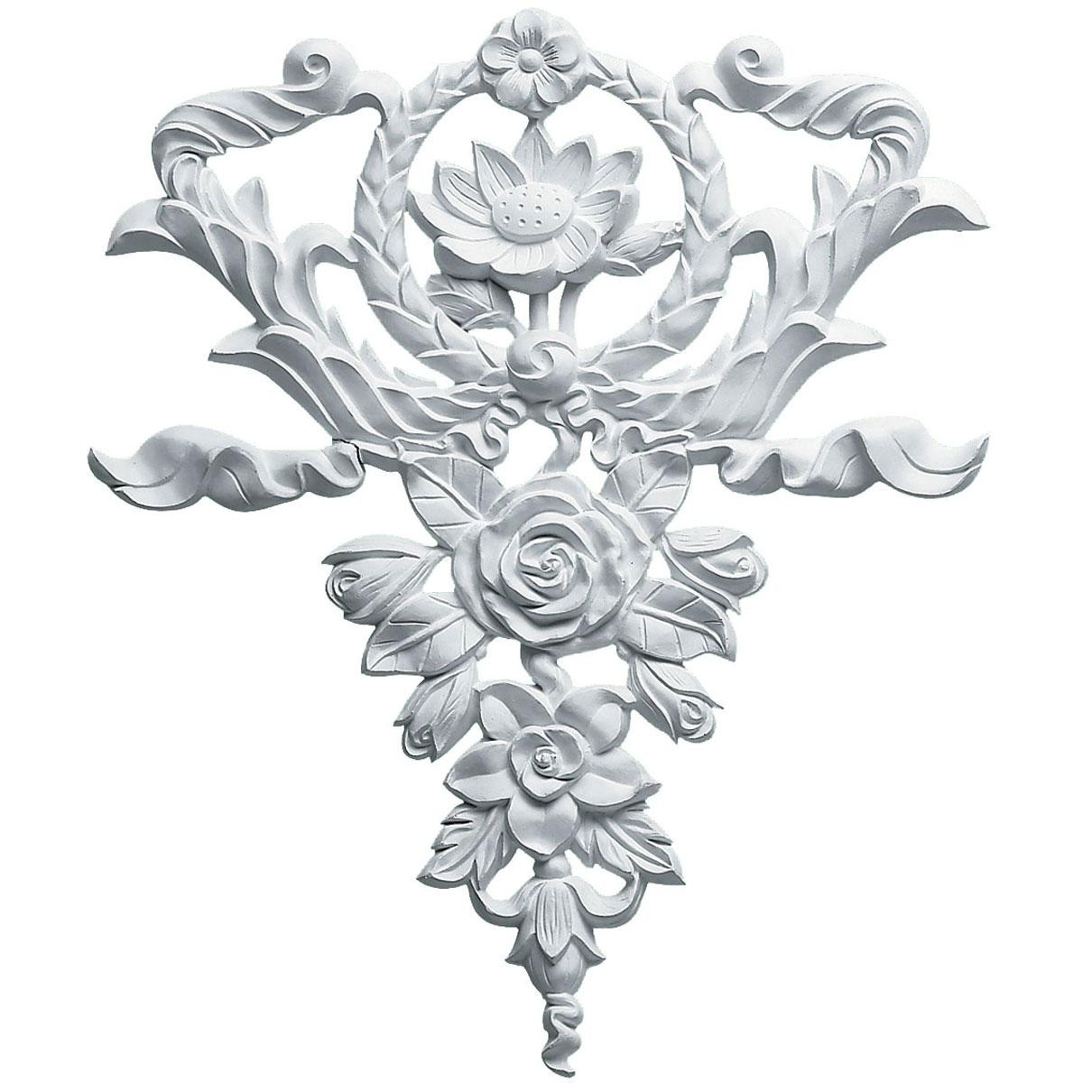 ONL10X12X01FL 10-5/8"W x 12-5/8"H x 3/4"P Large Flower and Wreath Drop Onlay