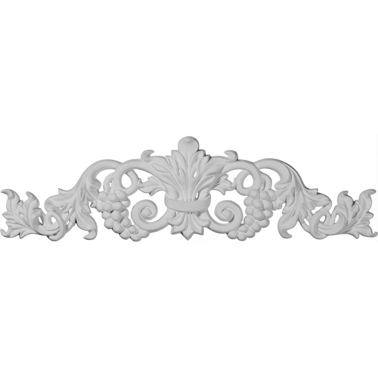 ONL19X05X01GR 19-1/4"W x 5-3/8"H x 7/8"P Small Grape and Leaf Center with Scrolls Onlay