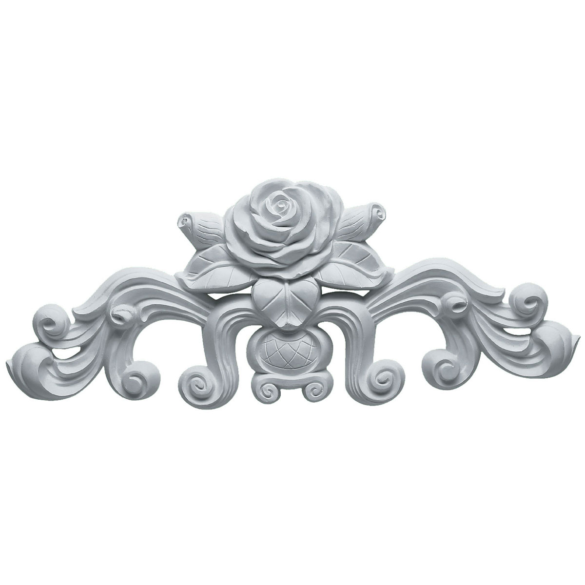 ONL13X05X01NA 13-3/4"W x 5-1/2"H x 1"P Nadia Decorative Rose Center with Scrolls Onlay