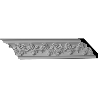 MLD04X04X05RO 3-7/8"H x 3-7/8"P x 5-1/2"F x 96"L,(1/2" Repeat) Rose Crown Molding