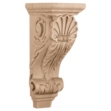 5-1/4"W x 7-1/4"D x 14"H Large Shell Wood Corbel