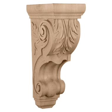 5"W x 7-1/4"D x 14-1/4"H Large Traditional Acanthus Wood Corbel