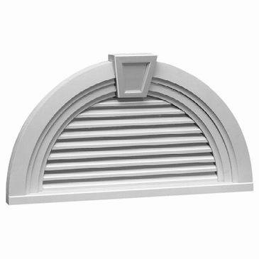 FHRLV36X18MTK HALF ROUND LOUVER, Fypon Functional 36" x 18-9/16" W/Decorative Trim and