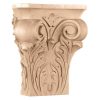 9-1/4"W x 4-1/2"D x 10"H (Neck 5") Large Square Wood Onlay Acanthus Wood Capital