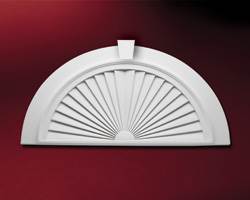 SWDH36X18-4FK SUNBURST WINDOW PEDIMENT, Fypon Half Round 36" x 18" W/Flat Trim and Keystone