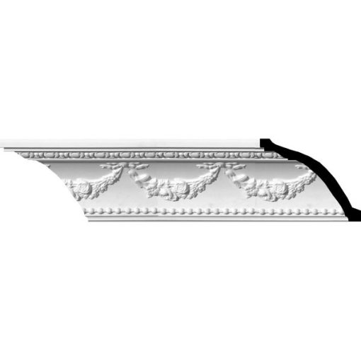 6-3/8"H x 8"P x 10-3/8"F x 95-5/8"L, (9-5/8" Repeat), Floral Swag Crown Mouldings (12 Inch Sample of MLD06X08X10FL)