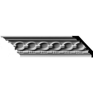 3-1/8"H x 3-1/8"P x 4-1/4"F x 96"L, (1-7/8" Repeat) Foster Coin & Bead Crown Mouldings (12 Inch Sample of MLD03X03X04FO)