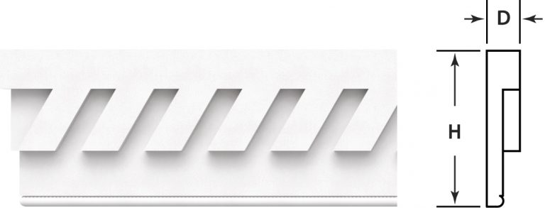 005704 1-1/2"D x 7"H x 144"L Left Pitch Frieze Board w/ Dentil