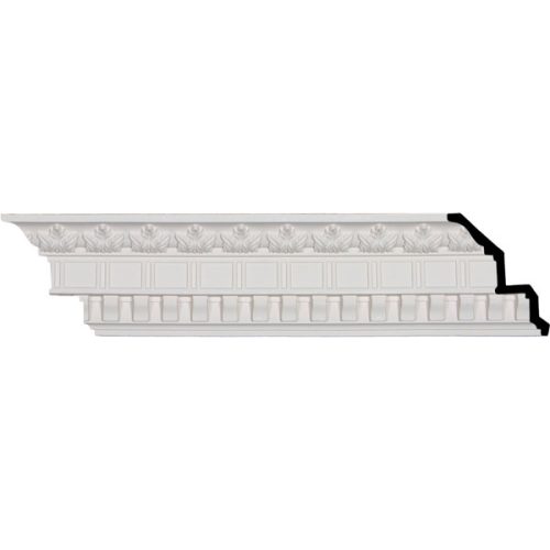 5"H x 3 7/8"P x 6 3/8"F x 96 1/4"L, (2" Repeat), Dentil and Leaf Crown Moulding (12 Inch Sample of MLD05X03X06DE)