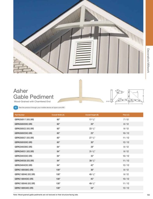 Fypon Wood-Grained Chamfered End Asher Gable Pediment