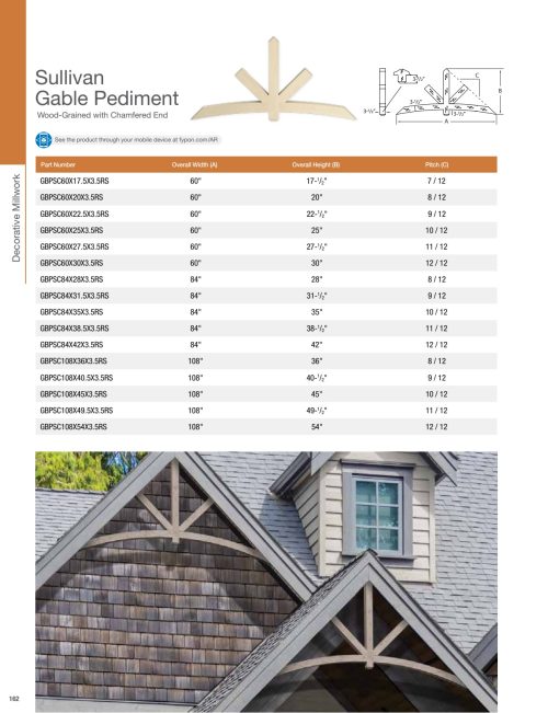 Fypon Wood-Grained Chamfered End Sullivan Gable Pediment