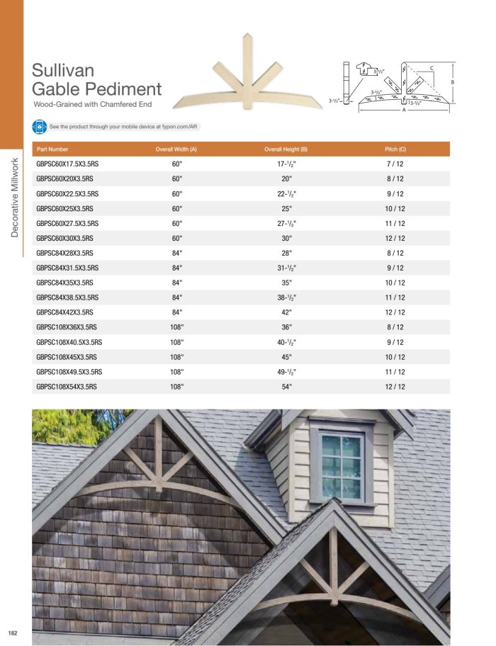 Fypon Wood-Grained Chamfered End Sullivan Gable Pediment