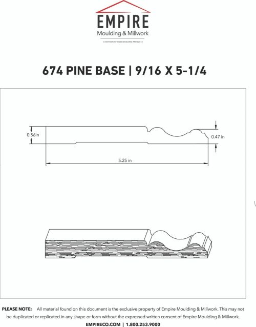 Empire 674 Clay Coat Primed FJ Pine Baseboard
