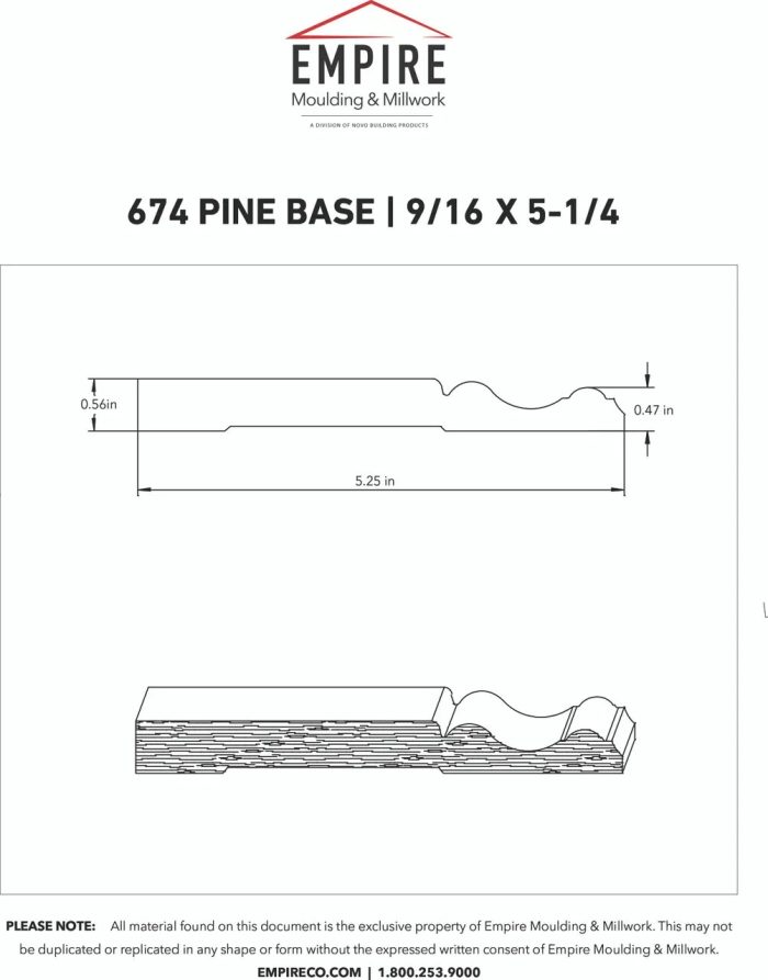 Empire 674 Clay Coat Primed FJ Pine Baseboard