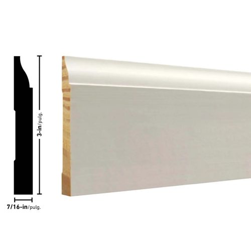 Empire L634 7/16 x 3 inches Primed FJ Pine Baseboard