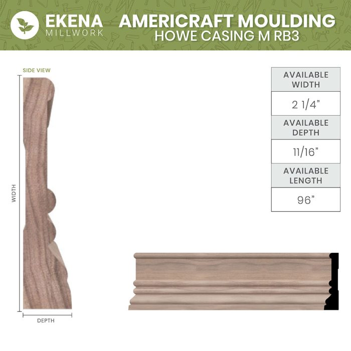 Ekena Millwork MRB3 5/8"D X 3 1/4"W X 96"L Americraft Solid Hardwood Stain Grade Howe Casing Moulding - Image 3