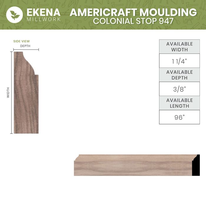 Ekena Millwork WM947 3/8"D X 1 1/4"W X 96"L Americraft Solid Hardwood Stain Grade Colonial Stop Moulding - Image 3