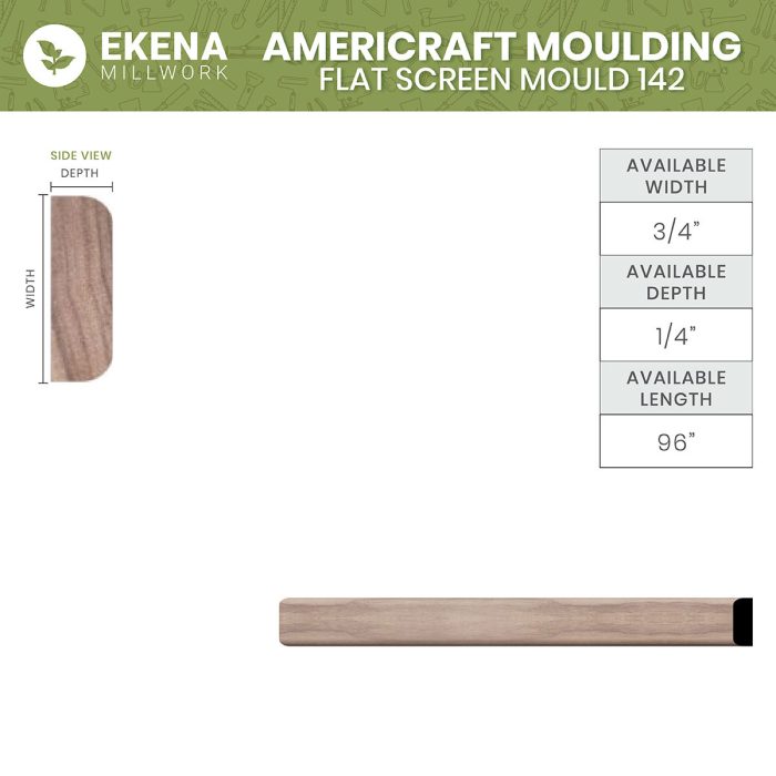 Ekena Millwork WM142 1/4"D X 3/4"W X 96"L Americraft Solid Hardwood Stain Grade Flat Screen Moulding - Image 48