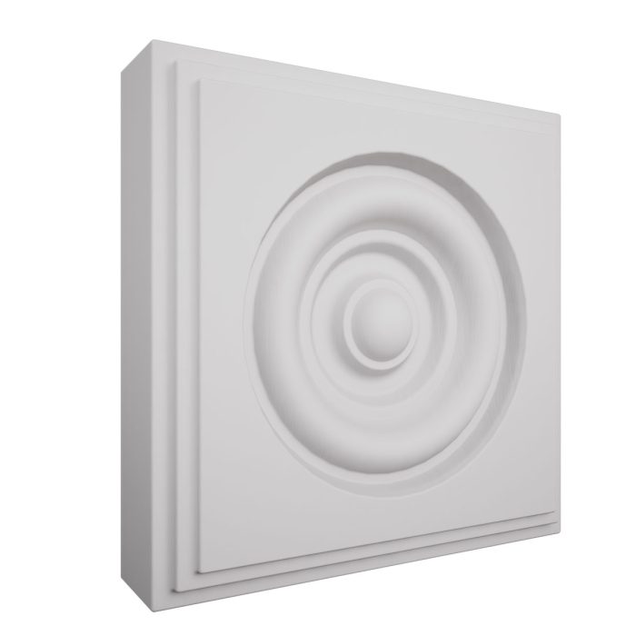 Ekena Millwork 4 1/2"W x 4 1/2"H x 1 1/8"P Americraft Solid Hardwood Stain Grade Square Rosette with Center Bullseye with Decorative Edge - Image 91